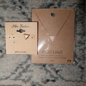 Rose gold triangle necklace with an earring